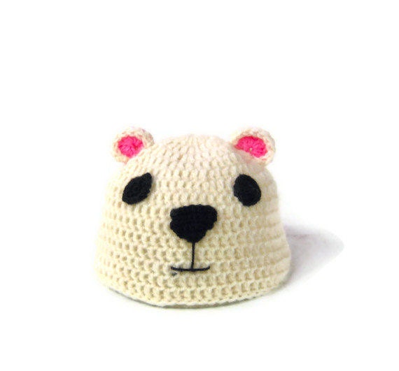 Polar bear hat Crocheted animal beanie bear hat with ears in cream for children 3 - 10 years