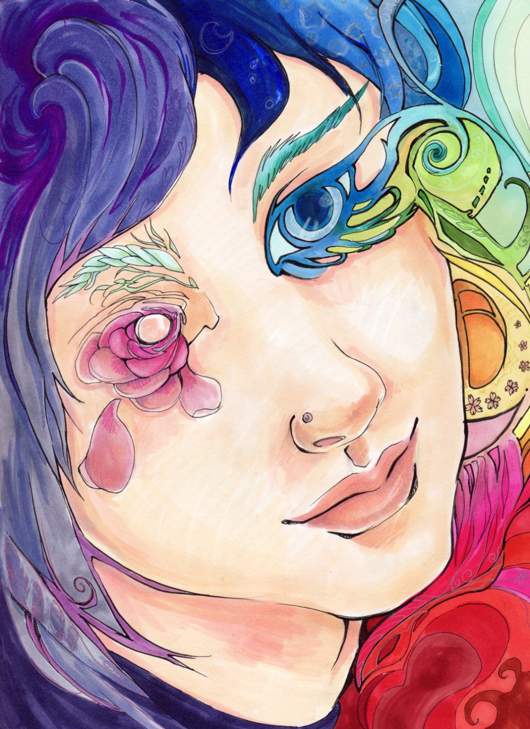 Alternate Eyes - Surreal Colorful Portrait -  Anime Marker Illustration