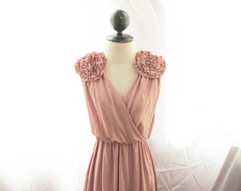 Angel Alice in Wonderland Marie Antoinette Jane Austen Peach Chrysanthemum Dreamy Bubble Hem Rose Mille Feuille Cutouts Chiffon Dress