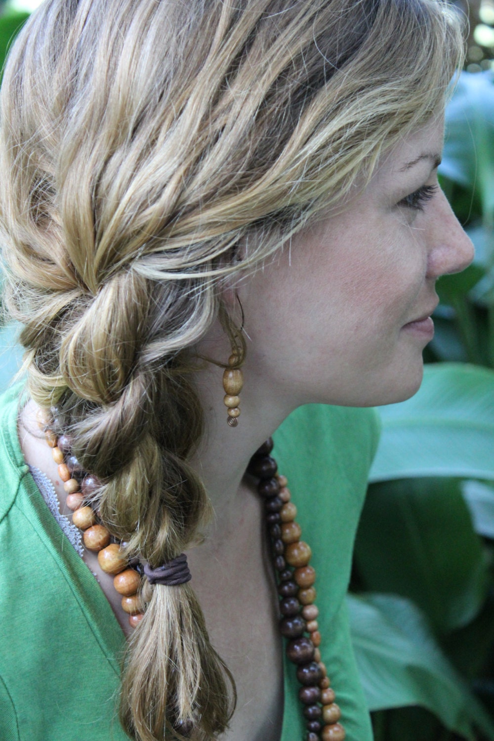 Boho Long Beaded Necklace and Earring set, earth tone, 30 inches, neutrals, warm brown