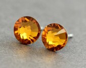 Swarovski Stud Earrings : Topaz Swarovski Crystal Stud Earrings, Sterling Silver Plated, November Birthstone
