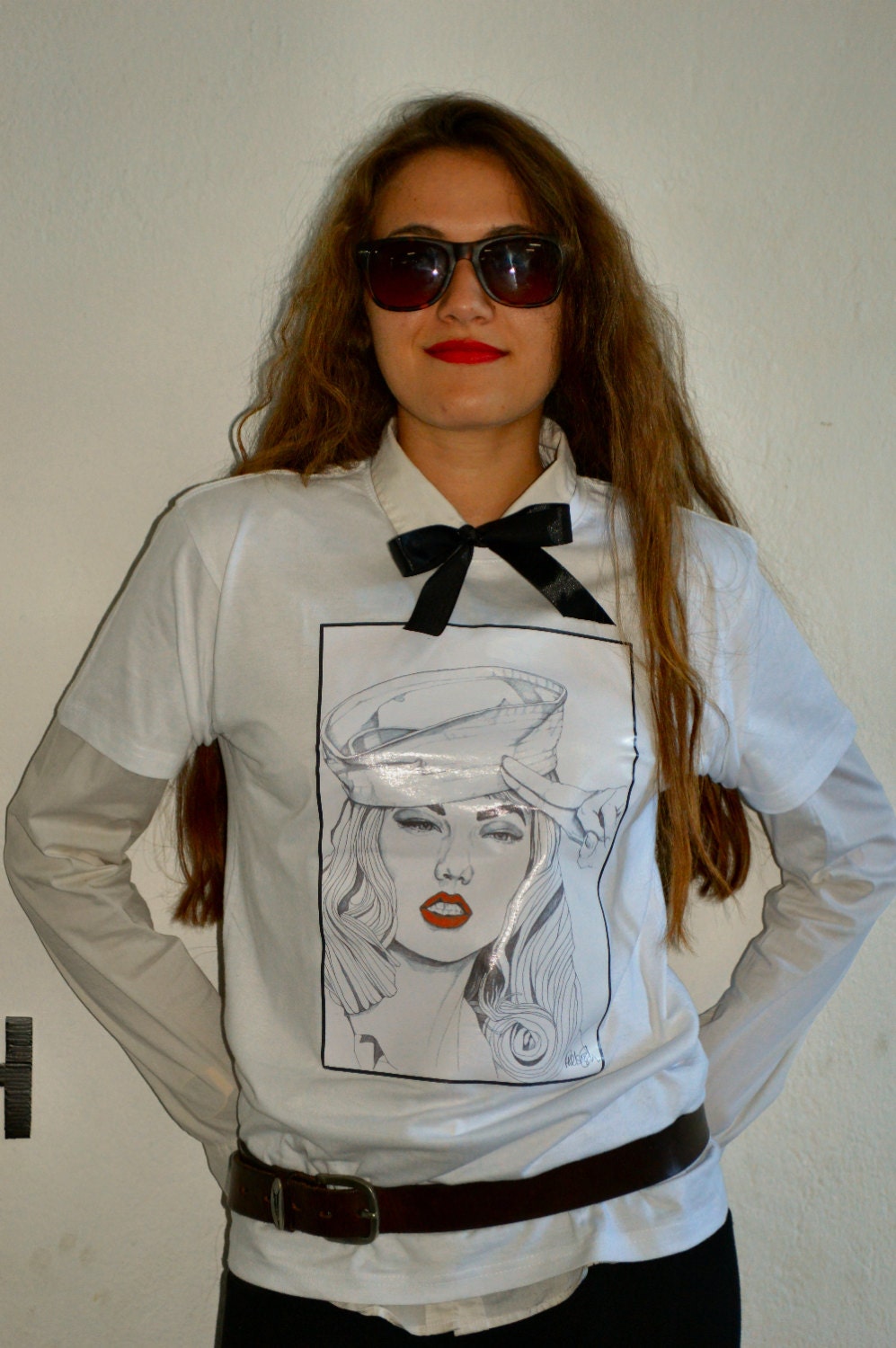 T-Shirt - Sailor Girl 2 by Paul Nelson-Esch - Pencil Drawing Art Illustration