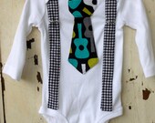 Baby Boy Onesie with Tie and Suspenders - Photo Prop - Infant Onesie - Holiday