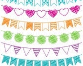 Doodle Bunting Photoshop Brushes, Doodle Flag Banner Ribbon Photoshop Brush - Commercial and Personal Use