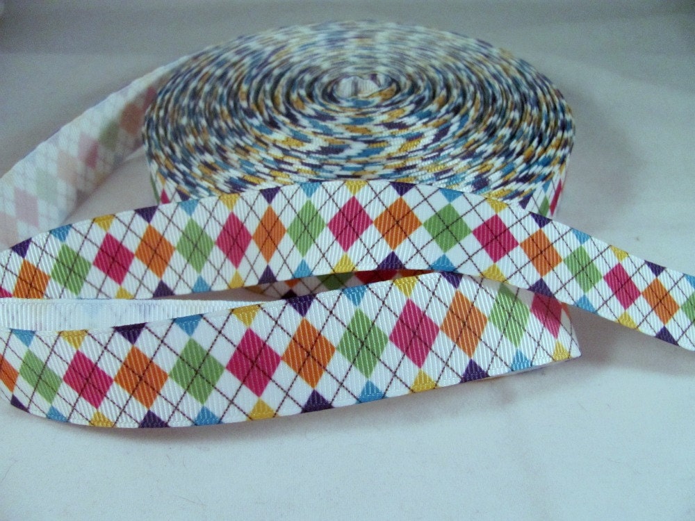 1 Yard 7/8" Harlequin Diamond Ribbon in Primary Colors