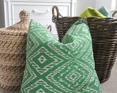 Green an White Ikat Pillow Cover - Designer Decorative Pillow - 18 x 18 - Throw Pillow