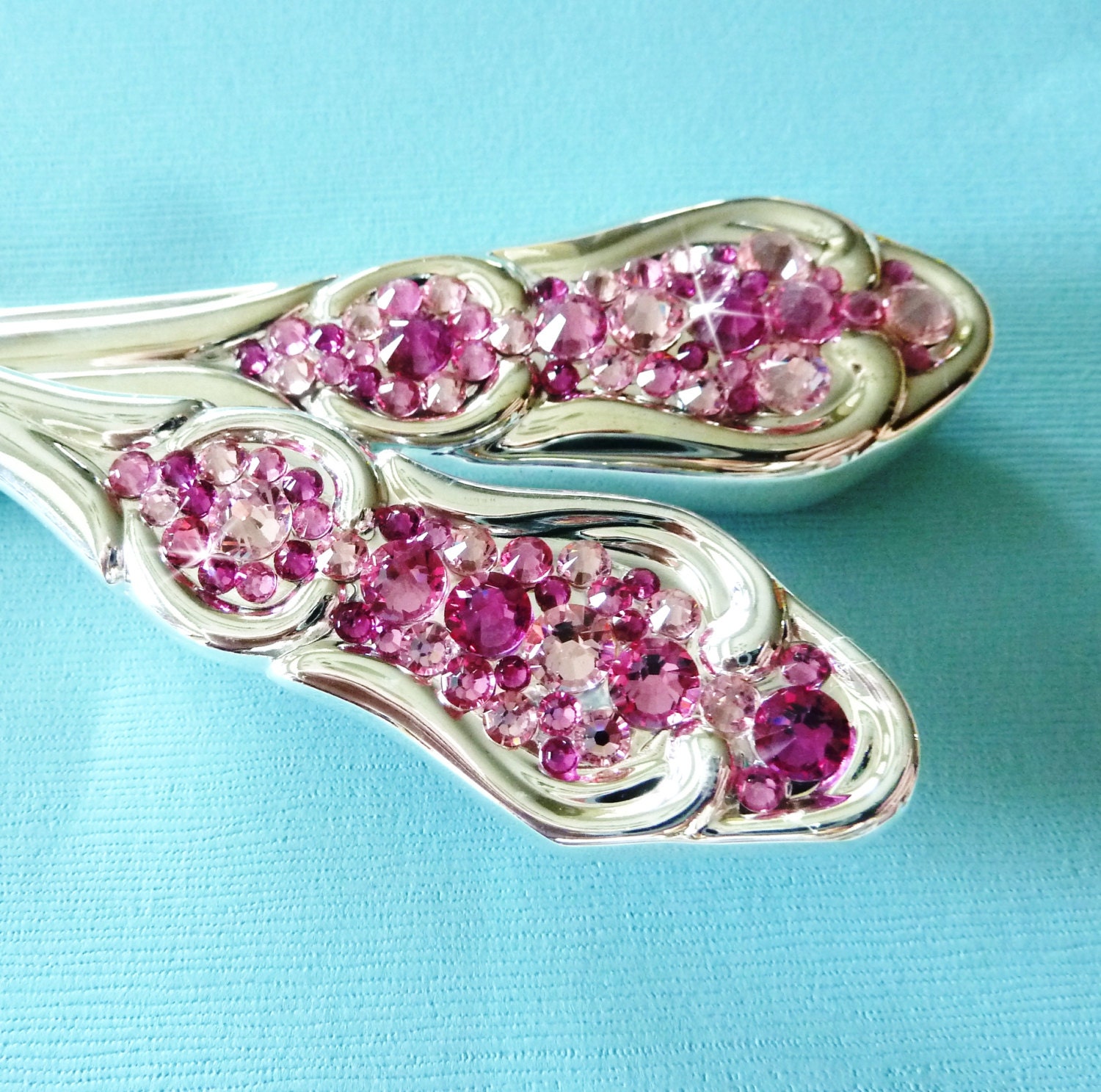 Cake Knife and Server Set - Embellished with Swarovski Crystals & Engraved