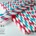 Red and Teal Paper Stripey Straws  12pk & Digital Flags - Party - Birthday - Baby Shower - Wedding