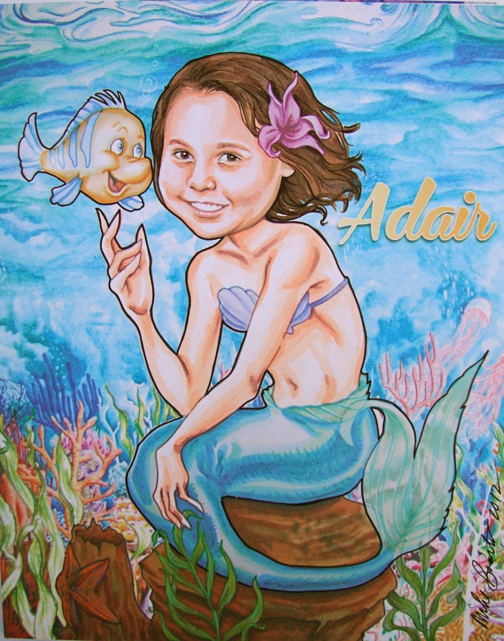 Ariel Little Mermaid Custom Portrait Disney Princess Personalized Artwork