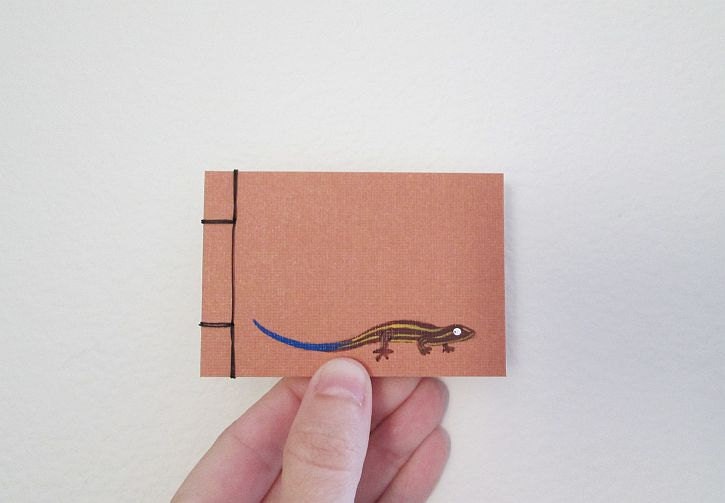 Skink Mini Book - Japanese Bound Handmade Blank Book with Lizard Art