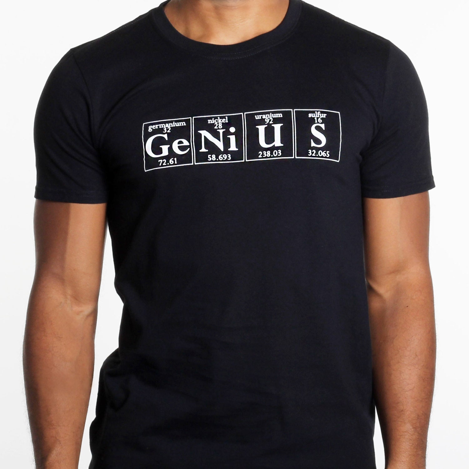 Periodic Table Tee - GENIUS Men's Black T-Shirt by Periodically Inspired - Now featured in CBS's The Big Bang Theory Web Store