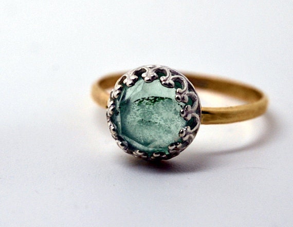 Fluorite Ring, 14K Gold Fill Band, Handforged Cocktail Ring, Green Gemstone, Green and Gold Engagement Ring