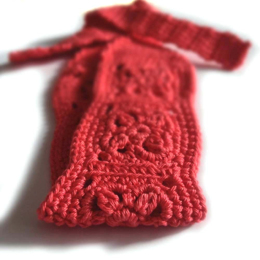 Crochet Headband, Boho Knit, Hairband in Melon Red, Orange Cotton