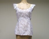 Vintage 1930s Pajama Top / 30s White Cotton Floral Blouse / Medium