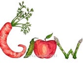Grow Fruit & Vegetable Watercolor Illustration