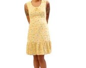 Vintage Dress 60s Yellow Gingham with Pink Hearts and Flowers Reversible Drop Waist Mod Small