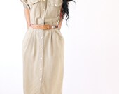 Vintage Liz Claiborne Dress Khaki Tan Medium Womens Clothing 80s Sheath Medium