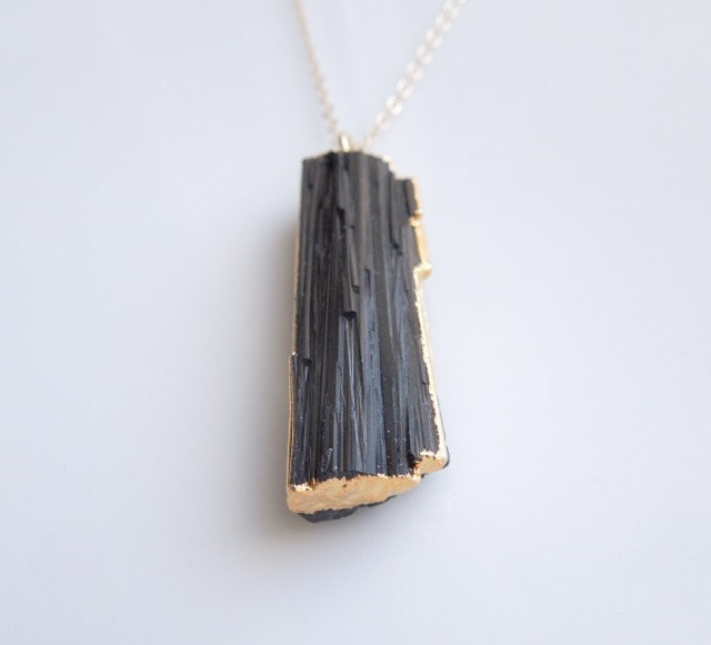 Tourmaline Necklace in Black with Gold - BEST SELLER, Similar Featured in Etsy Newsletter, Larger Size