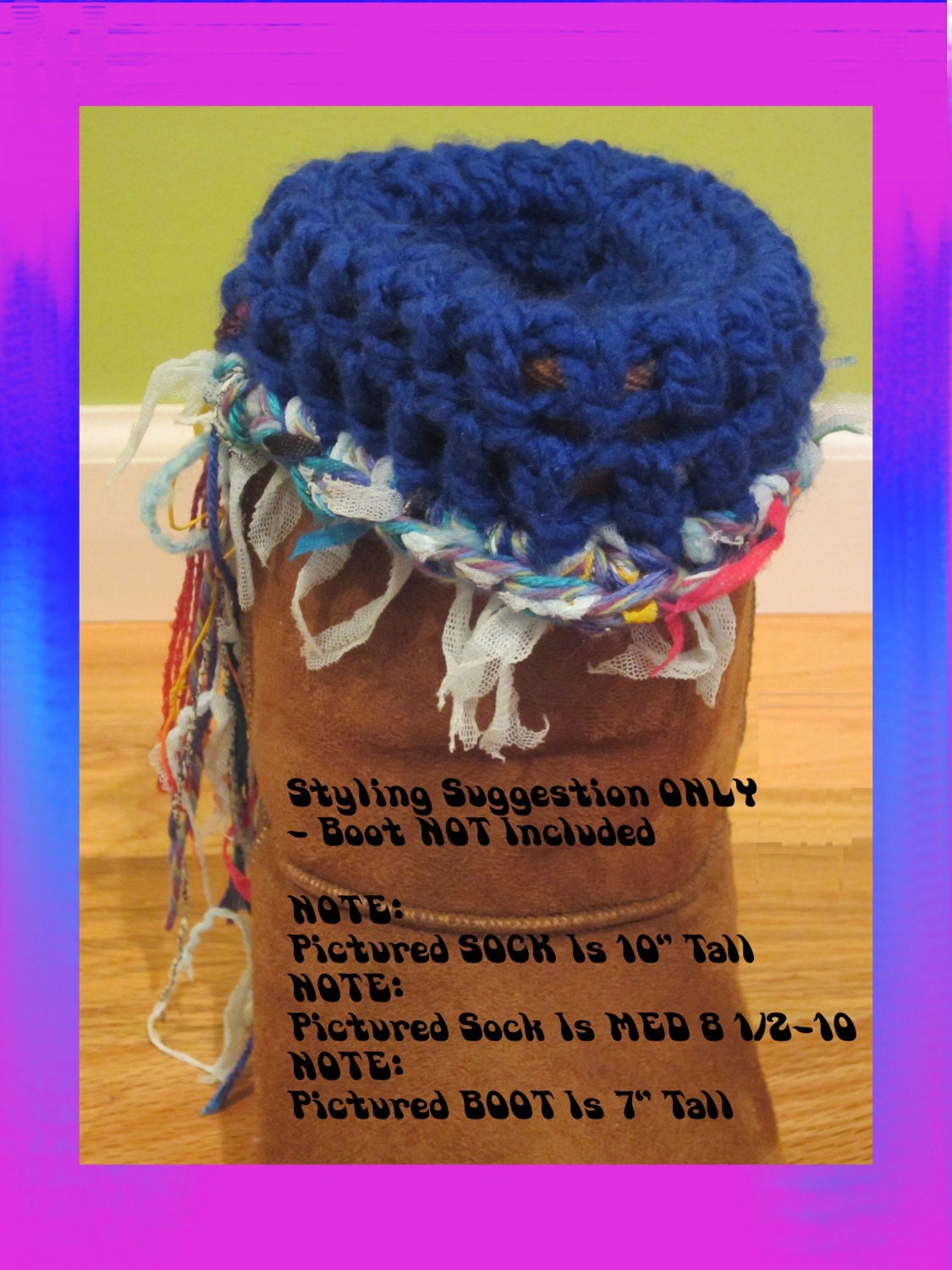 Tall , My Original Boot Cuff Socks , Warm Winter Socks , Funky Handmade Socks , Chunky Boot Cuff Socks , Boho Socks With Colorful Trim