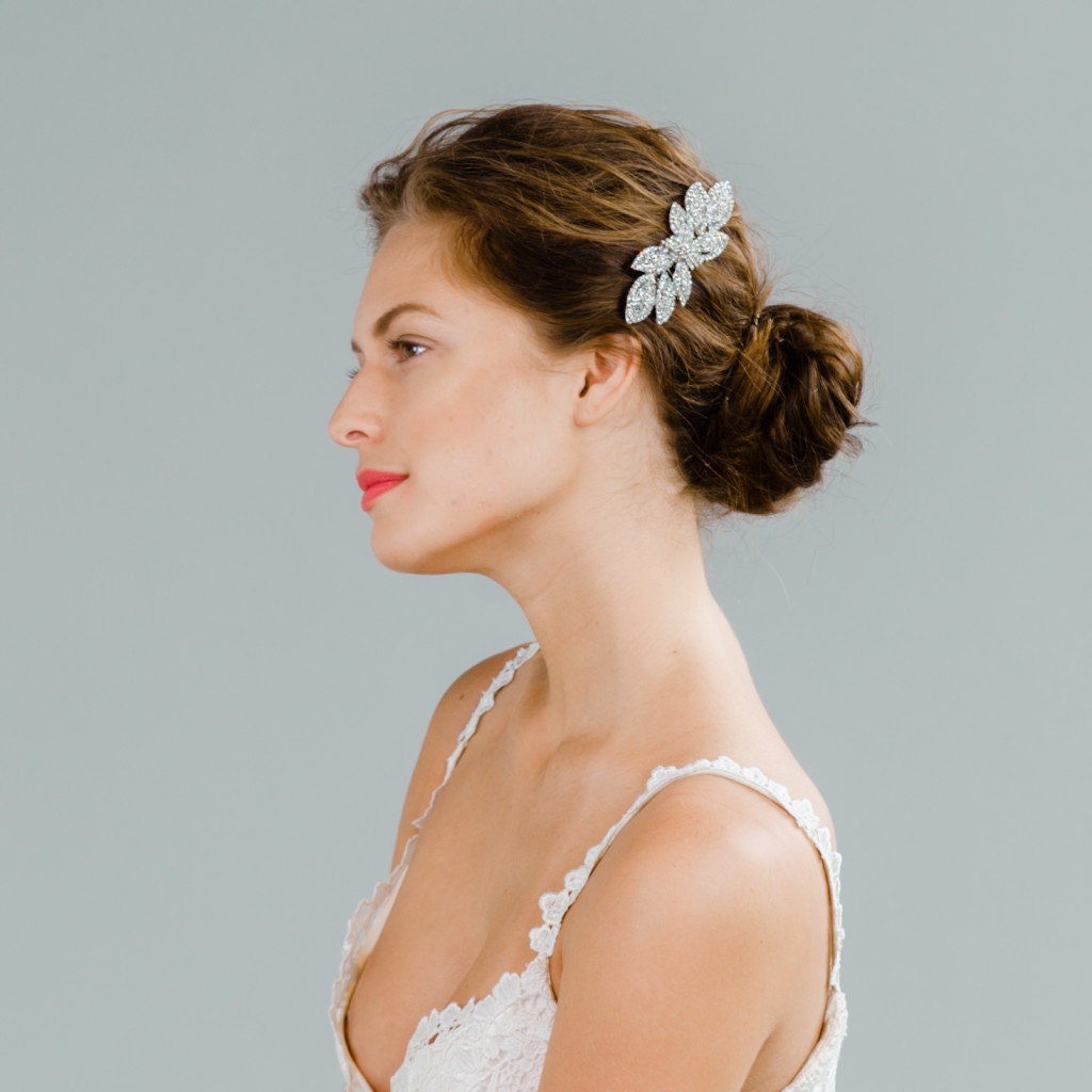 Rhinestone Bridal Comb- Art Deco Leaf Bow