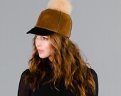 Fall Winter Color Block Fur Pom Baseball Cap Hat