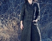 Vintage Black Brocade with Green Lining Long Black Coat Size Small Medium