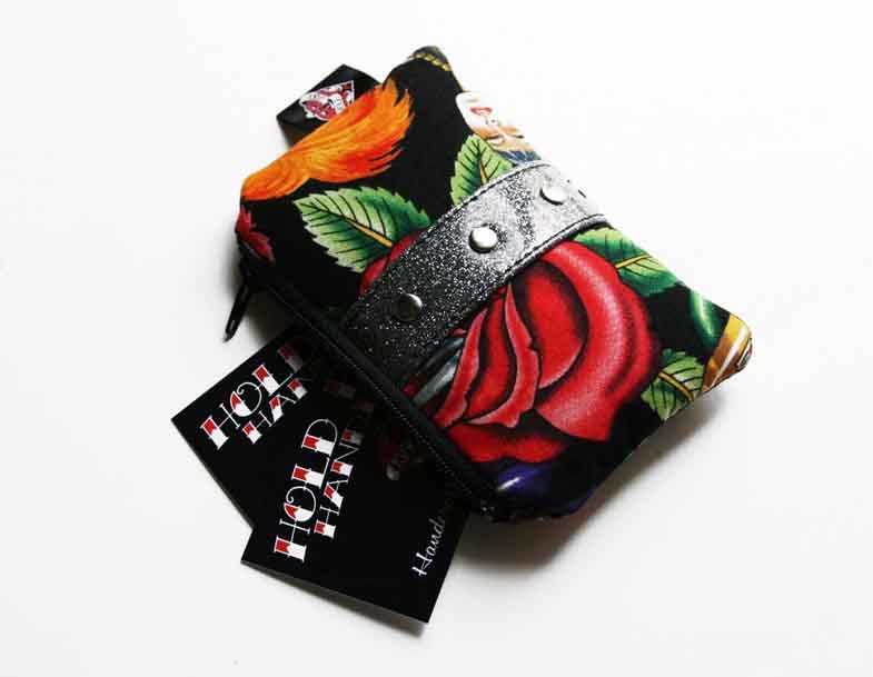 Black Folklorico Coin Purse with Your Choice of Vinyl, Rockabilly, Retro, Day of the Dead - MADE TO ORDER