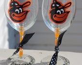 Baltimore Orioles wine glass pair