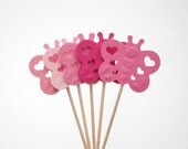 24 Mixed Pink Butterfly Party Picks, Cupcake Toppers, Food Picks, Toothpicks - No707