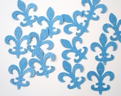 50 Glittered Blue Fleur De Lis punch die cut confetti embellishments - No432