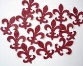 50 Glittered Red Fleur De Lis punch die cut confetti embellishments - No906