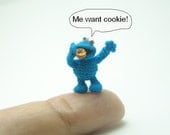 2/3 inch crochet cookie monster doll - micro amigurumi miniature muppet