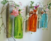 Autumn Bliss Collection of  Colored Bottles each mounted on Recycled wood for unique rustic wall decor bedroom decor kitchen decor