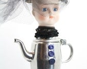 Found Object Art Doll  - Sophie Aurora - Tea Pot Doll with a Secret