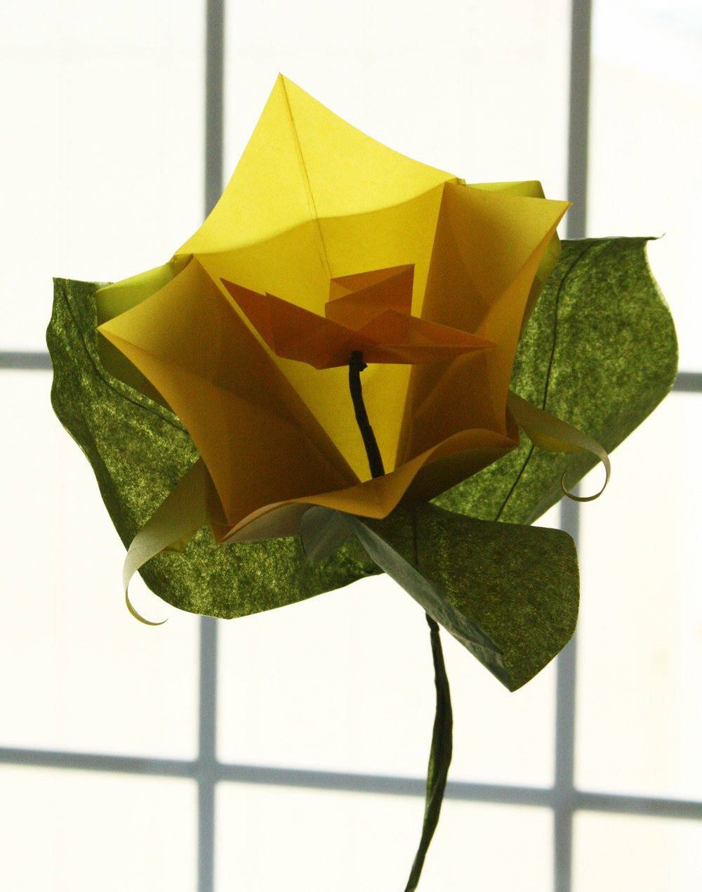 Moon Flower - A single translucent, elegant origami flower folded with radiant vellum paper - Gift Wrapping, Gift Idea