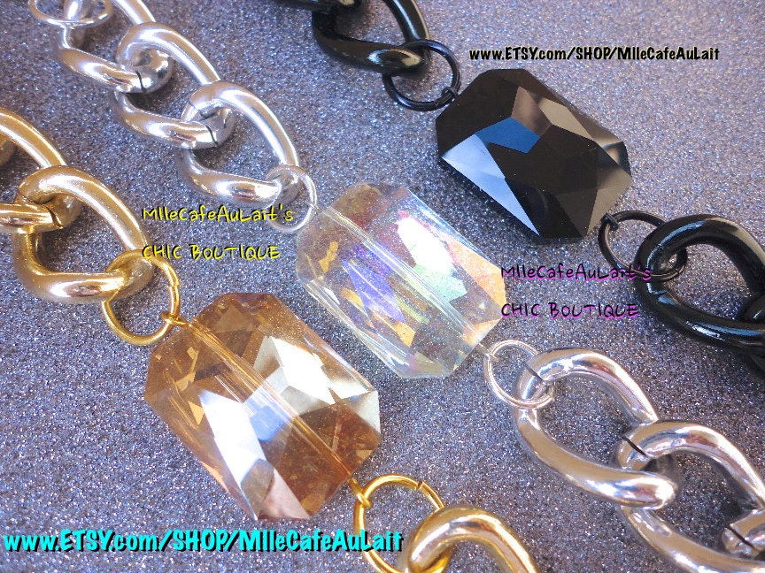 Chunky Bold Thick Large Chain Link Czech Crystal Statement Bracelet-  JEWEL CHAIN REACTION Curb Link Bracelet
