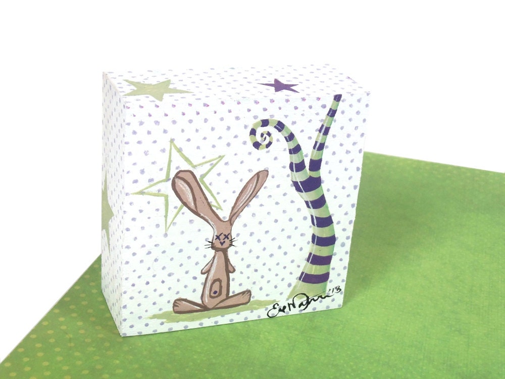 Original & One Of A Kind Art "Whimsy Zombie Bunny" on Wood 4x4