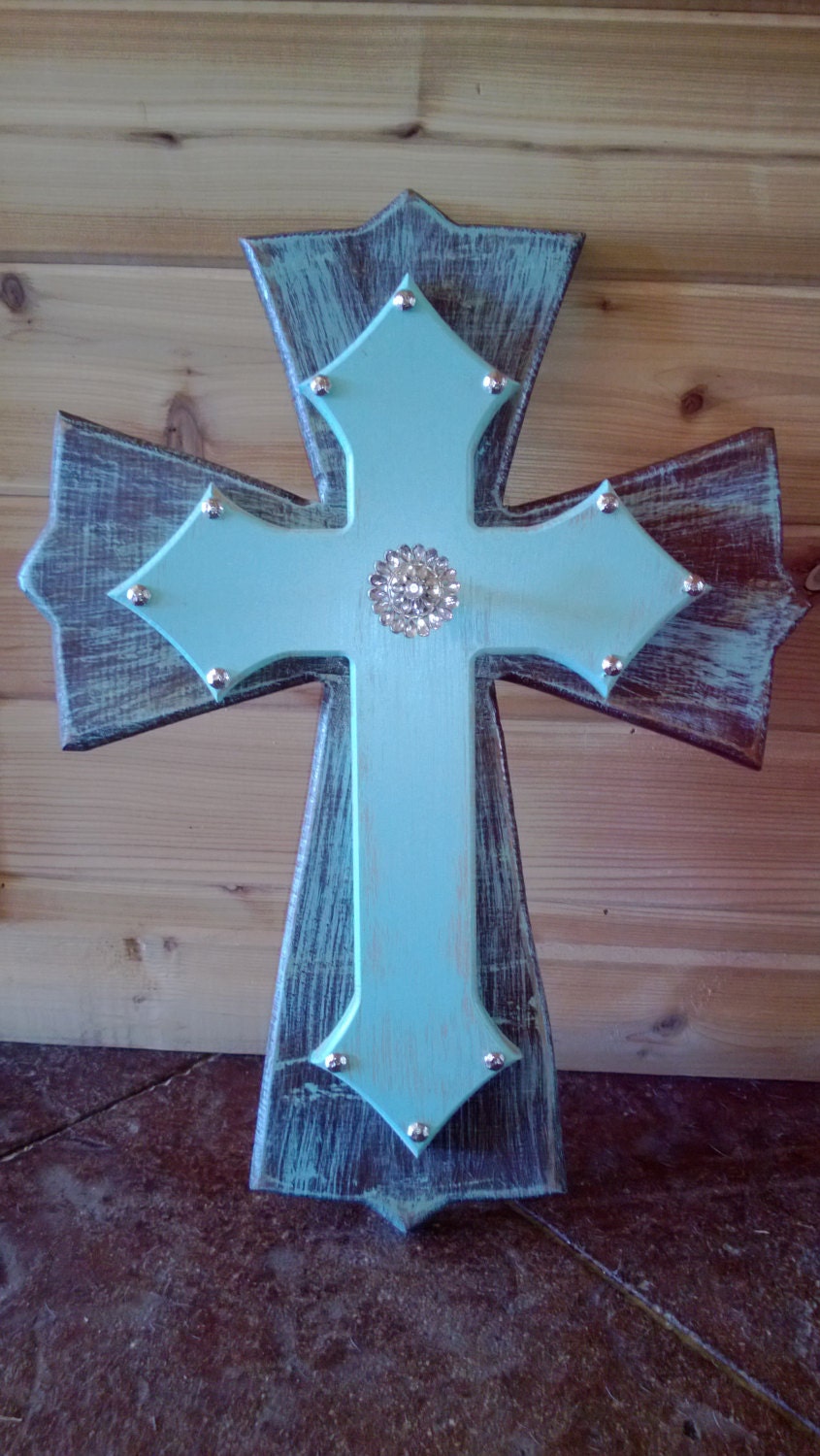 Brown Turquoise Layered Cross Rhinestone Home Decor