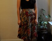 90s Red Floral Midi Skirt M/L