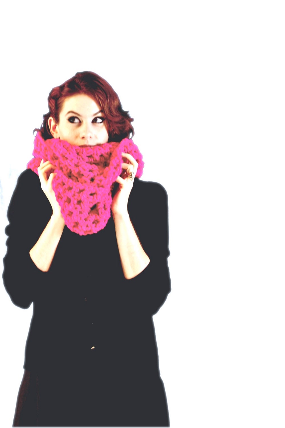 Bright Vivacious Pink Oversized Infinity Scarf, Hand Crochet Fashion Accessories