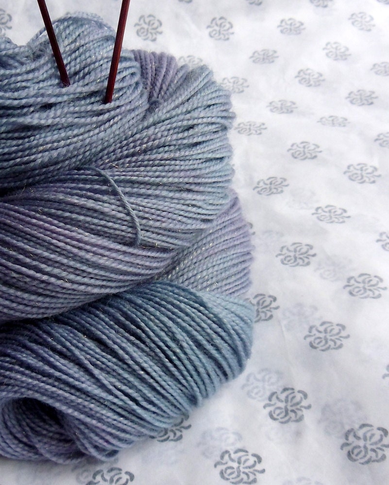 Hand Dyed Sock Yarn with gold sparkle  100g - Twilight Haze