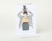 Balancing Act Greeting Card (grey cat)