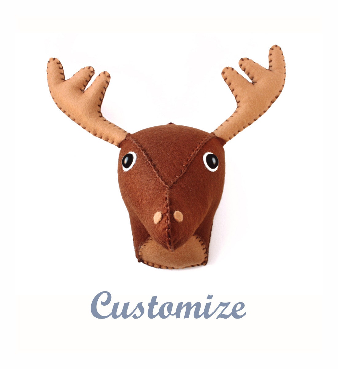 Medium Stuffed Fake Animal Head Plush, Plaqueless - Custom Deer-Moose Faux Taxidermy