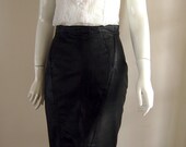 Vintage Black Leather Pencil Skirt - 80s