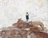 Original Encaustic Painting - "Walking Away"  Encaustic Art with RealTree Bark, Nature Art by Angela Petsis