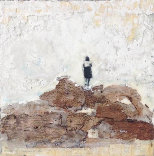 Original Encaustic Painting - "Walking Away"  Encaustic Art with RealTree Bark, Nature Art by Angela Petsis