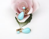 Vintage Robins Egg Blue Earrings, Dangle Clip On Earrings, 1960s Jewelry, Bridal Blue, Mad Men Earrings