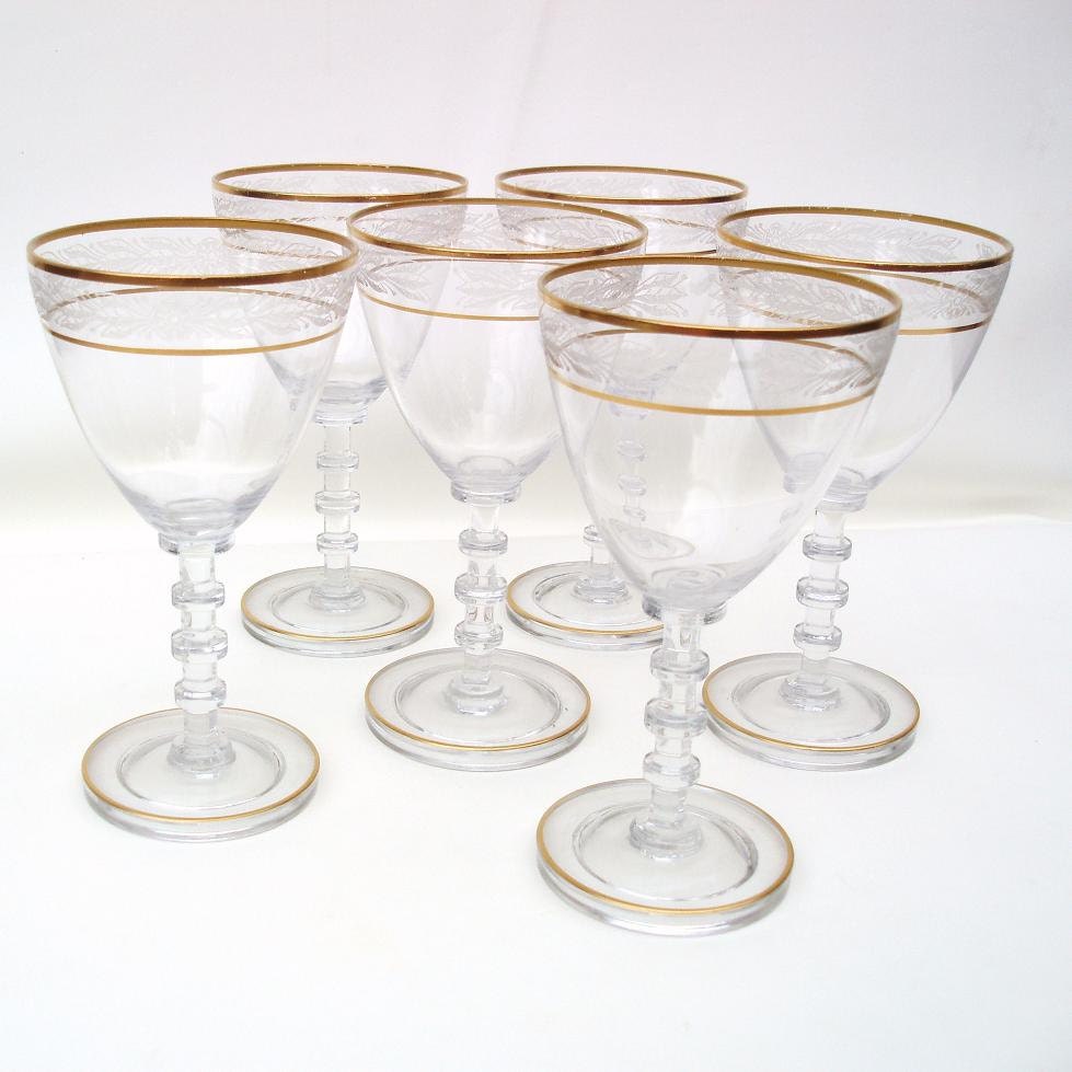 Wedding Toast Glasses Etched Crystal Glassware Stem Water Glasses Cambridge Laurel Gold