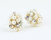Pearl and Rhinestone Cluster Stud Earrings