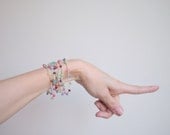 Eco necklace / lariat / wrap / bracelet - linen cord with multicolored beads -  butterfly bead closure
